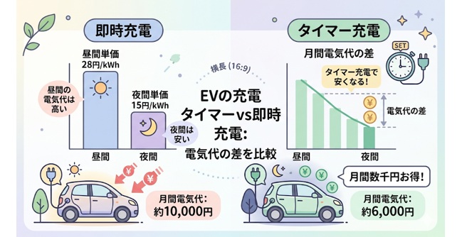 EVのタイマー充電と即時充電の電気代の差