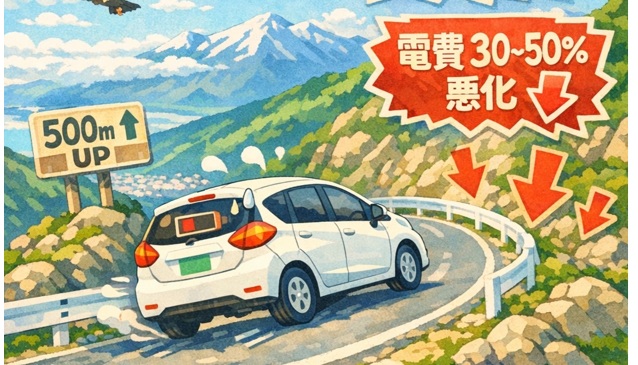 EVは登坂時のエネルギー消費が電費悪化?