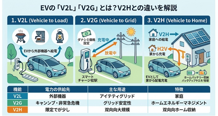 V2H・V2L・V2Gの違いは?