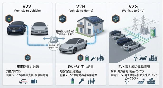V2VとV2H・V2Gの違い