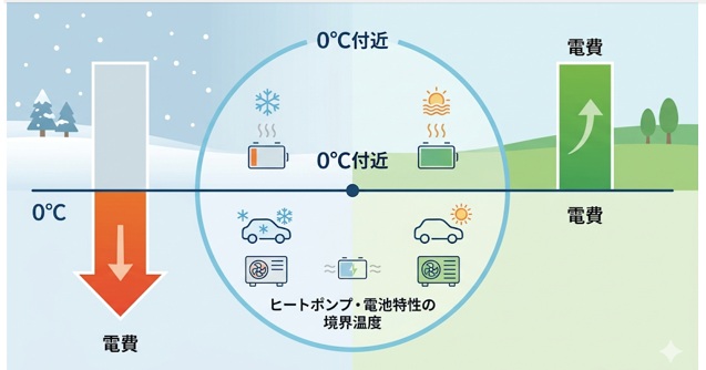 EVはなぜ0℃付近で電費が落ちる?冬の電費悪化の原因と対策