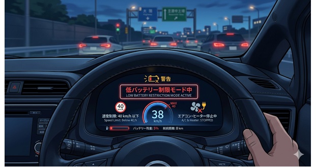 EVのバッテリー低残量時に作動する節電モードと車の挙動変化