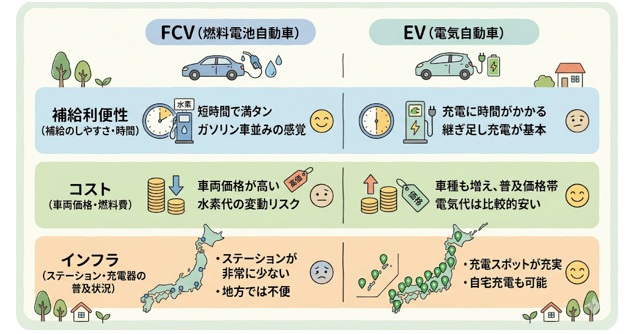 地方でのFCV vs EVの実用性比較