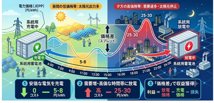 系統用蓄電池のアービトラージとは?収益が生まれる仕組みを解説