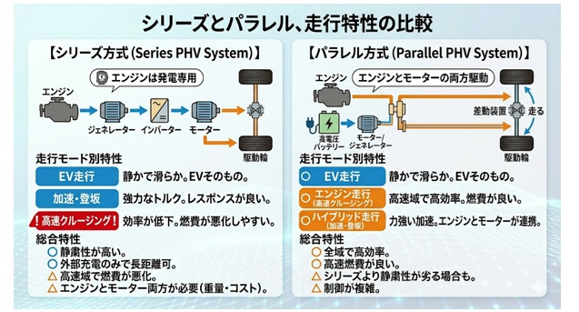 EVの「シリーズ」「パラレル」走行特性の比較