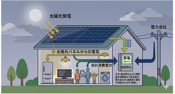 太陽光の発電量が消費量を下回るとき──買電との自動切り替え