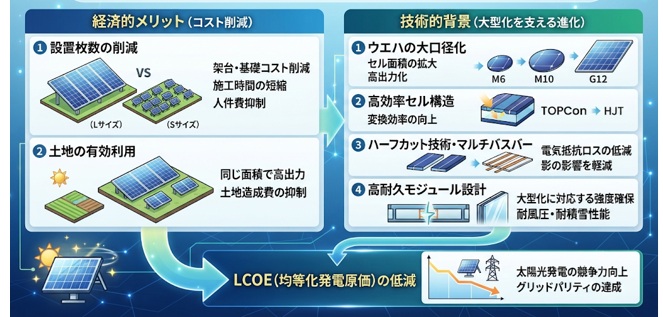 太陽光パネルはなぜ大型化している?技術進化と市場の変化を解説