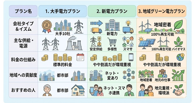 新電力・地域電力の電力プランも含めた選択肢