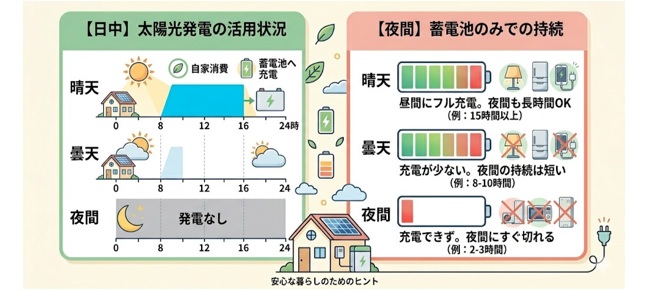 晴天・夜間・曇天別の持続時間シミュレーション