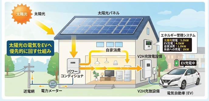 太陽光の余剰電力をEVに充電するには?V2Hの仕組みを解説