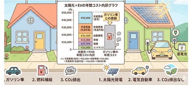 太陽光＋EVの年間コストを試算