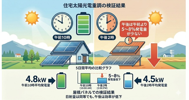 検証結果:午後は午前より5〜8%発電量が少ない