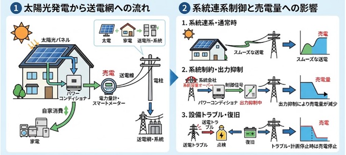 太陽光の電気が系統へ流れるまでの仕組み
