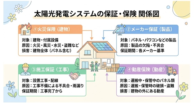 太陽光発電設備に関わる主な補償の種類は?