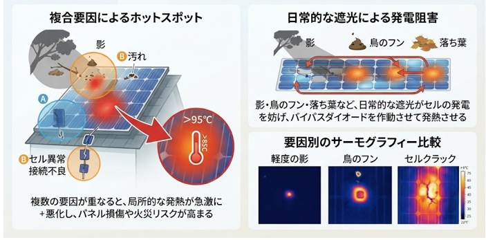 影・汚れ・セル異常・接続不良など複数の要因
