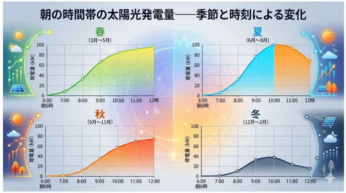太陽光の発電量の朝の時間帯の季節変化