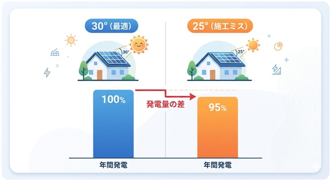 太陽光パネルの設置角度と方位のわずかなズレが積み重なる