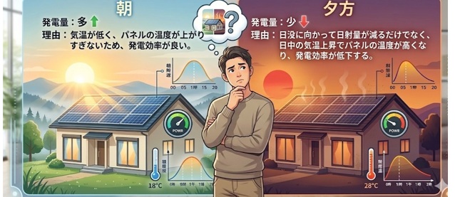 太陽光発電は朝と夕方どちらが発電量が多い？時間帯別の違いを解説