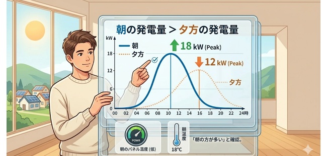 太陽光パネルは朝の方が発電量が多い