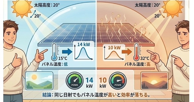 太陽高度が同じでも朝と夕方で発電量が違う理由