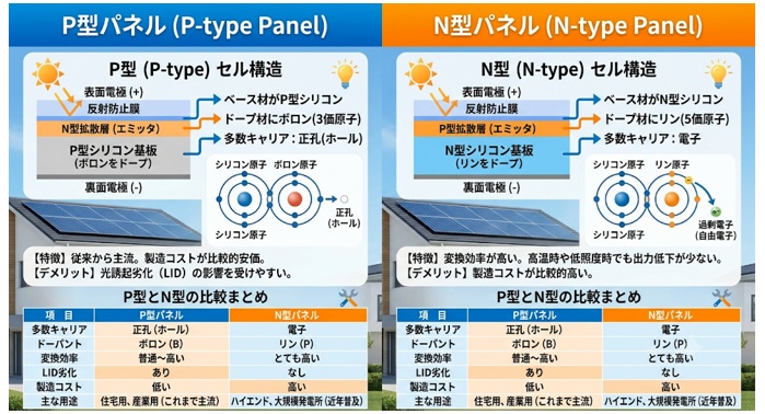 P型パネルとN型パネルの違いは?