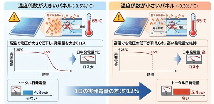 太陽光パネルの「温度係数」の違いが発電量に与える影響