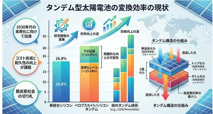 タンデム型太陽光パネルの変換効率の現状