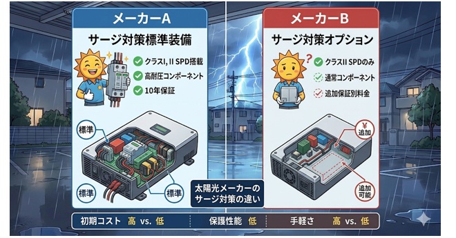 太陽光メーカーのサージ対策の違い