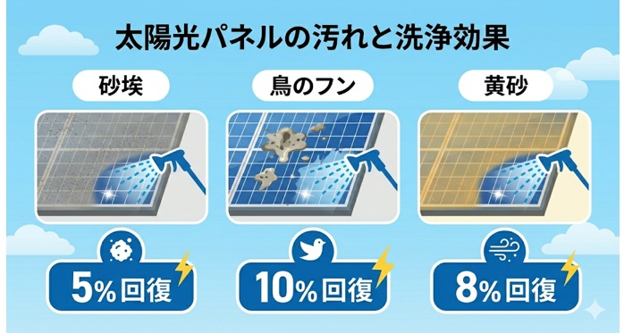太陽光パネルの汚れの種類と洗浄効果