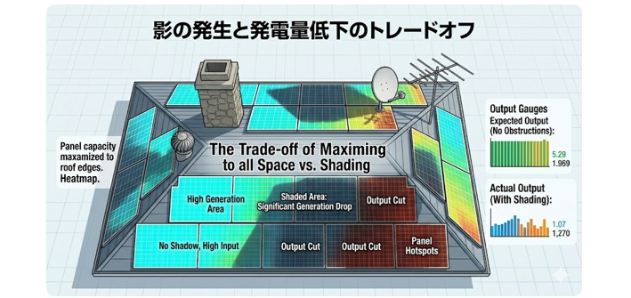 影の発生と発電量低下のトレードオフ