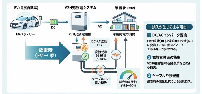V2Hの充放電効率とは?EVから家庭へ電気を送るときの損失を解説