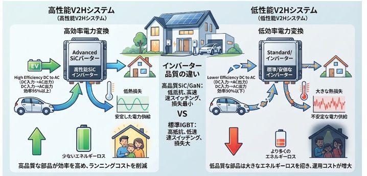 V2H機器の性能が充放電効率に与える影響