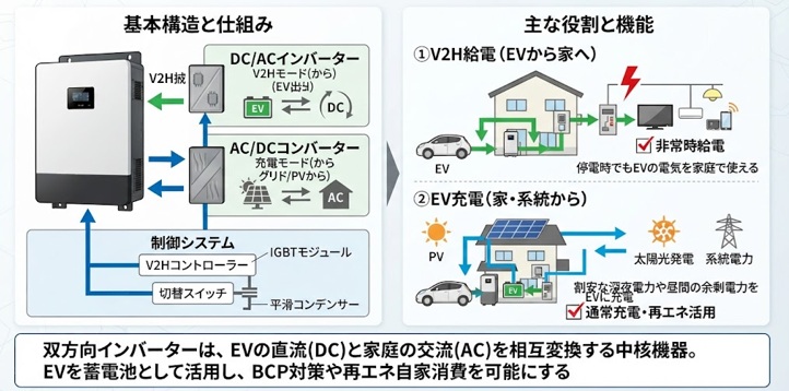 V2Hの「双方向インバーター」の構造と役割
