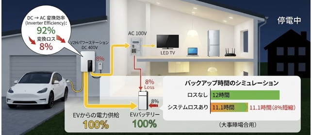 V2Hの変換効率とロスがバックアップ時間を左右する