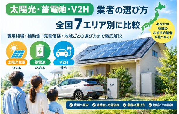 太陽光発電・蓄電池・V2H業者の選び方2026年版|全国7エリア別に比較